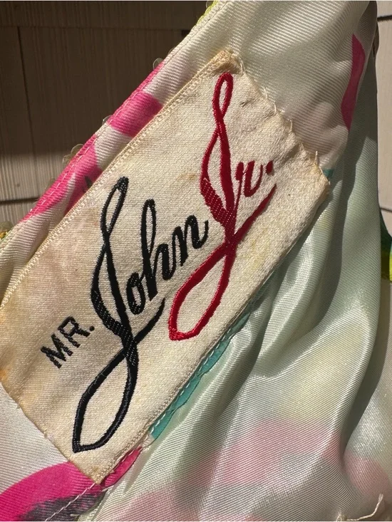 Vintage 1960s Mr. John Jr. Floral Dress with Beaded Neckline Size Small/Medium - Picture 10 of 13